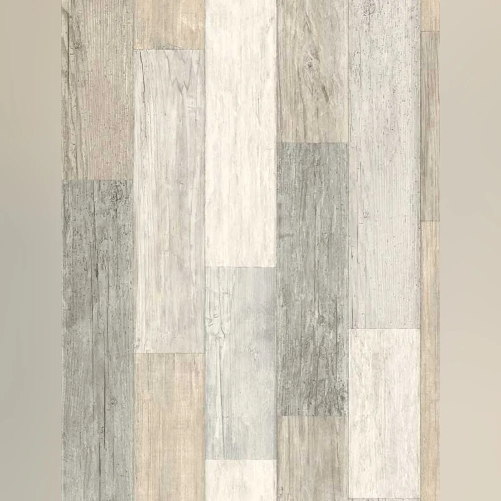 Wallpaper Grey & Beige Faux Wood Plank